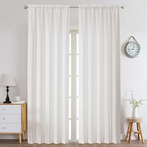 Miniatura 28 de Chyhomenyc Cortinas Rojas Navideñas de 84 Pulgadas de Largo Juego de 2 Paneles, Lino Sintético Texturizado Semi Filtrante de Luz Suave Aireado