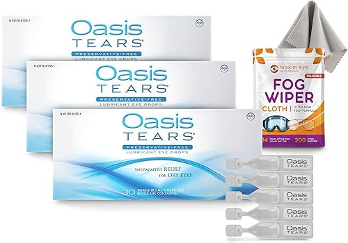 Oasis TEARS - 30 unidades, 3 paquetes de 3 gotas lubricantes sin conservantes para ojos secos, 3 cajas de 30 viales en cada uno (total 90 viales de
