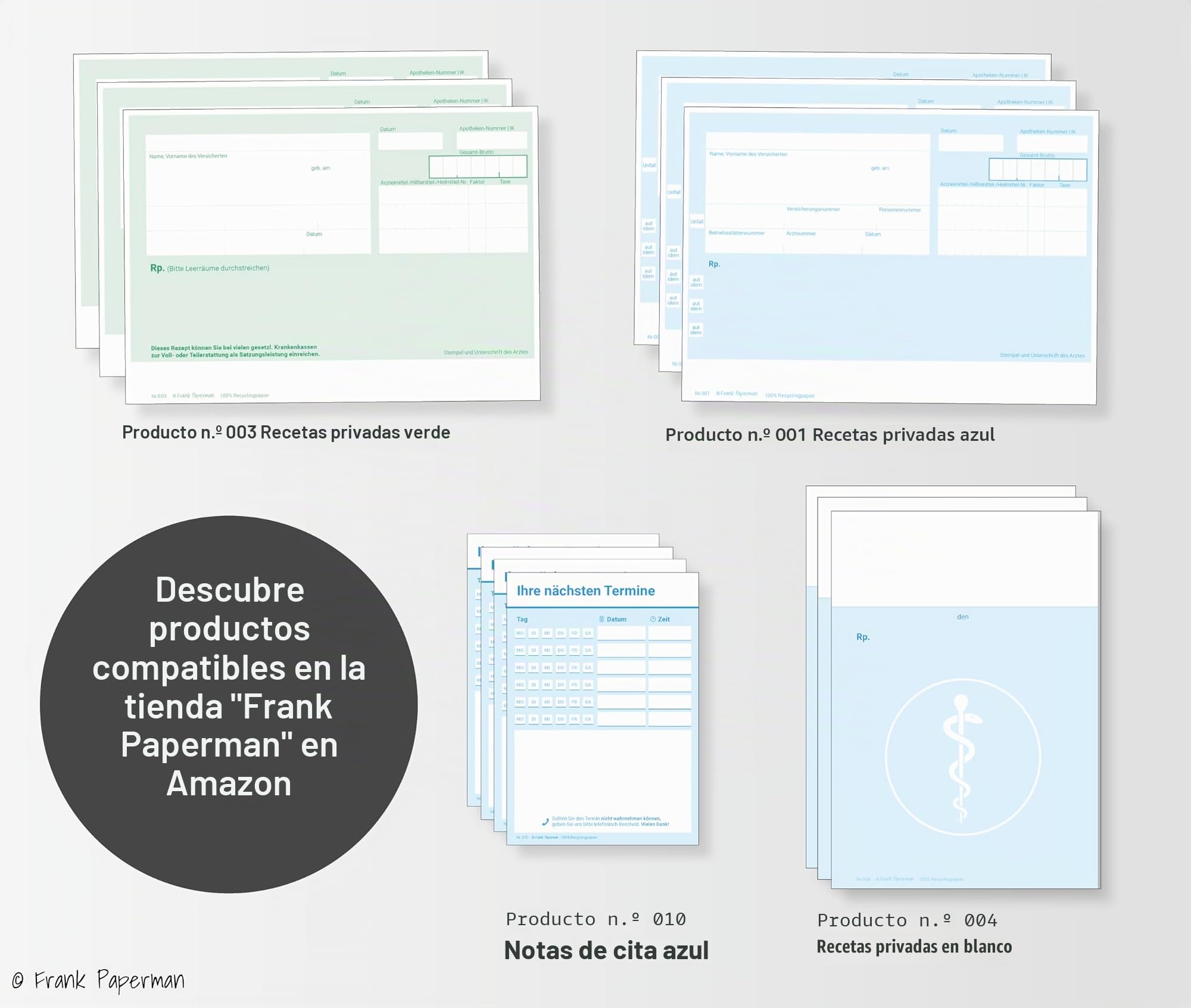 Recetas privadas azules para médicos | 275 hojas | bloc de recetas sin bloquear, en formato DIN A6, campo PZN, también llamado certificado médico