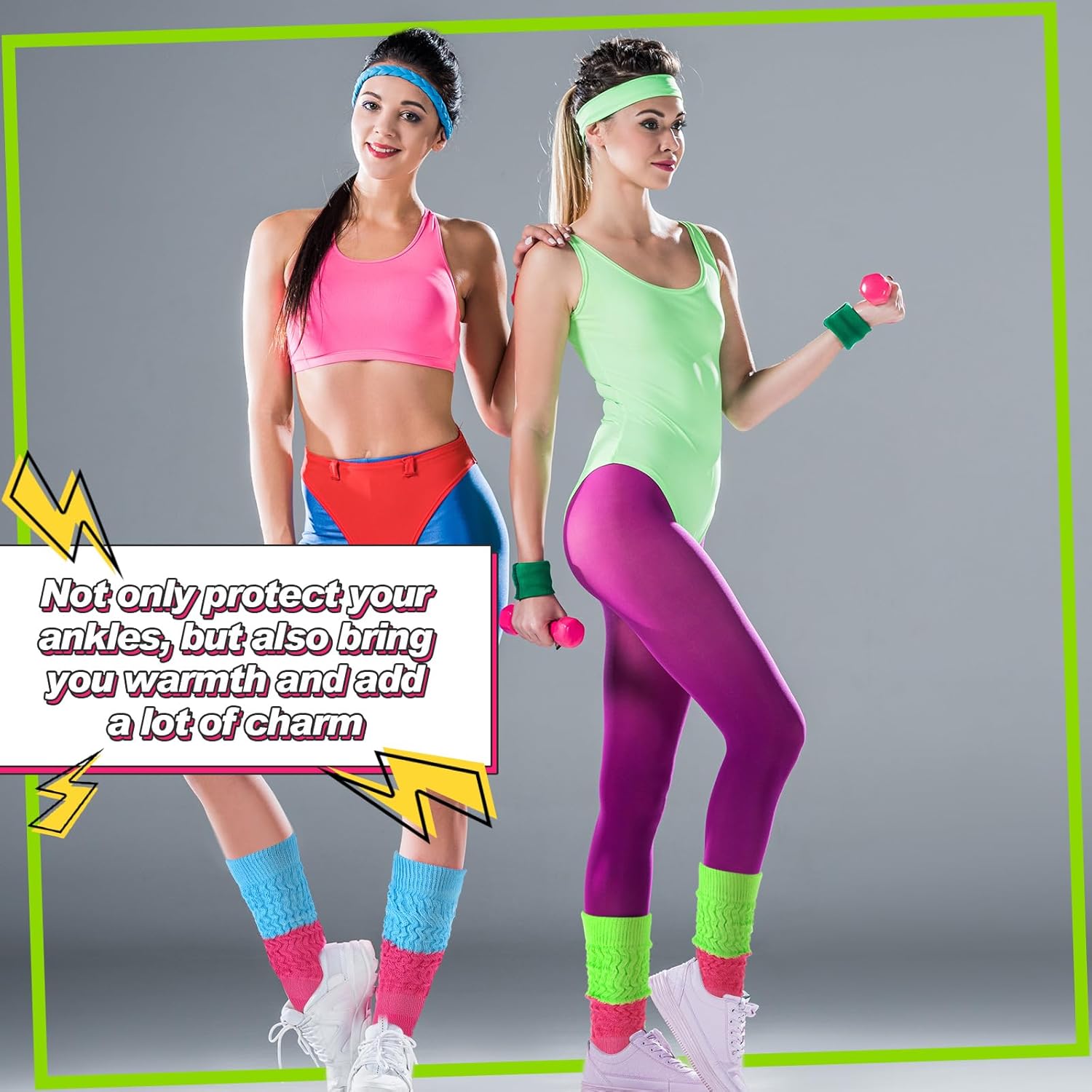 JenPen 2 Pairs 80s 90s Neon Slouch Socks for Women Valentine Galentine's Day Soft Scrunch Socks Gift Extra Long Size 9 to 10 - Image 6