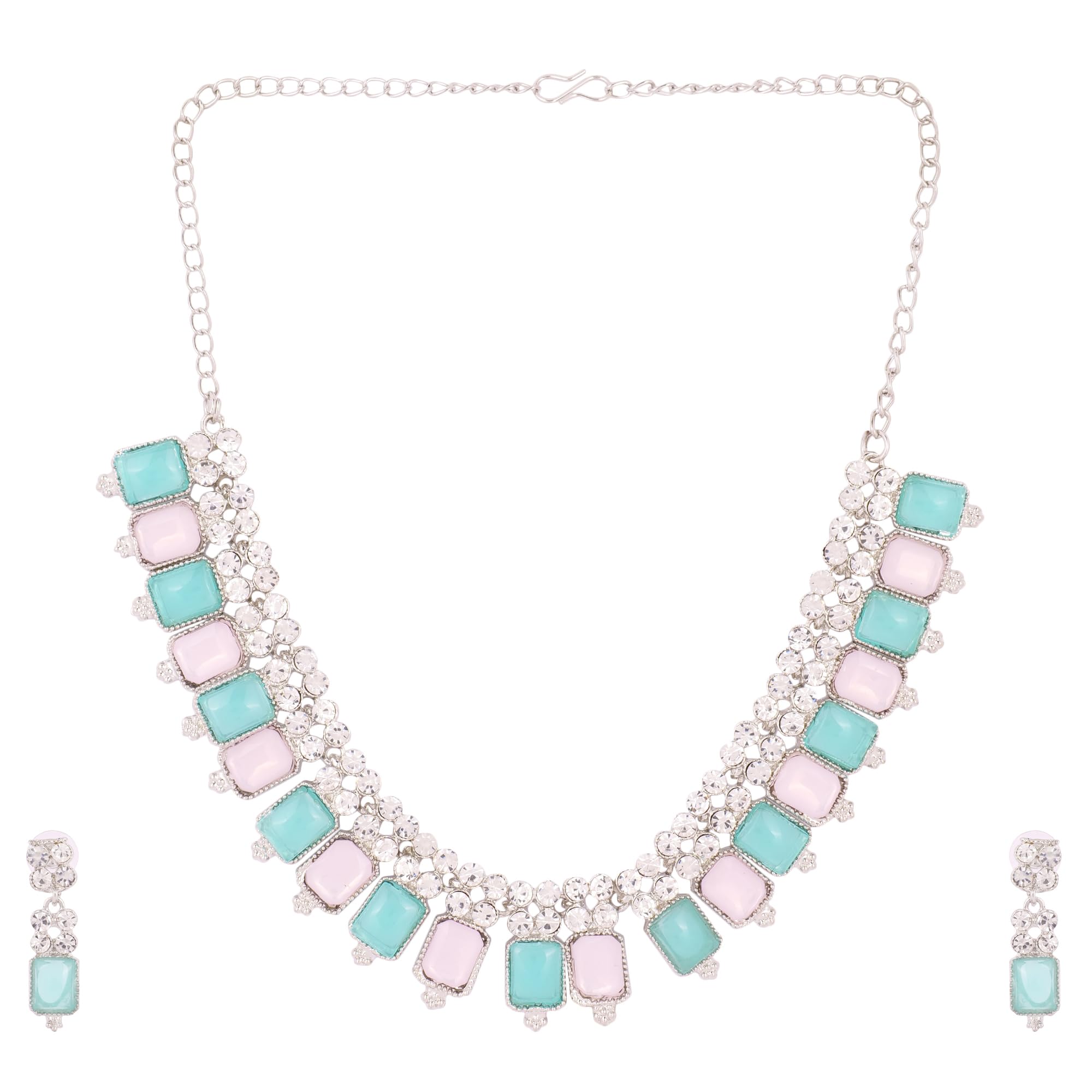 GlammTank Elegant Princess style Rodium Plated Alloy Necklace Set for Women (Blue Pink) (B0C7LQK47G) Amazon Price History, Amazon Price Tracker