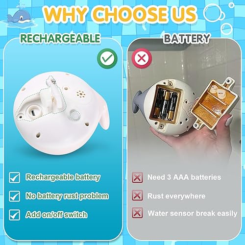 Miniatura 4 de Juguetes de baño para bebés mejorados 2023, 1500 mAh, juguetes de baño recargables con doble capa impermeable, juguete para bañera de agua con