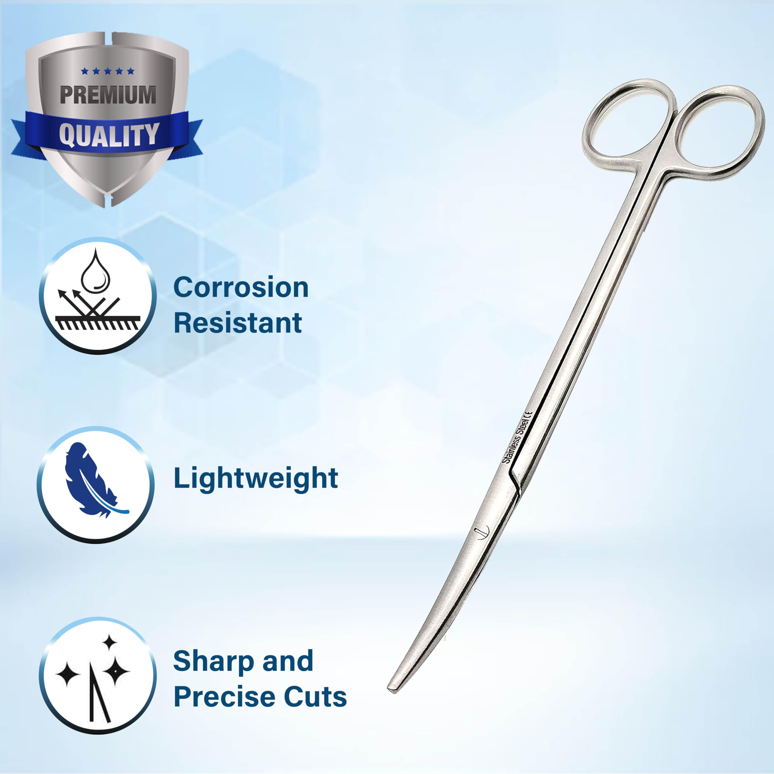 Metzenbaum Dissecting Scissors with Gold Rings- Long Slim Precision Scissors made of Medical Grade Premium Quality Stainless Steel (7" Curved Silver) — Amazon image 6