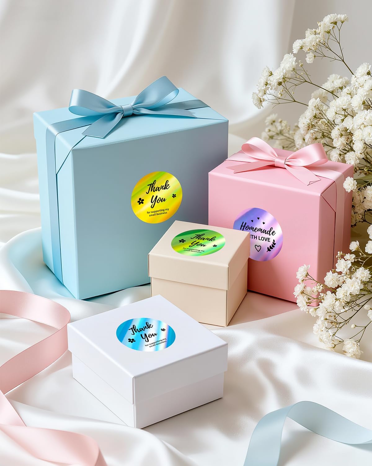 Phomemo Label Printer with 2 Inch Circle Thermal Labels,Holographic Thermal Stickers for Logo, Candle, Baking,Canning, Small Business, 140pcs/Roll