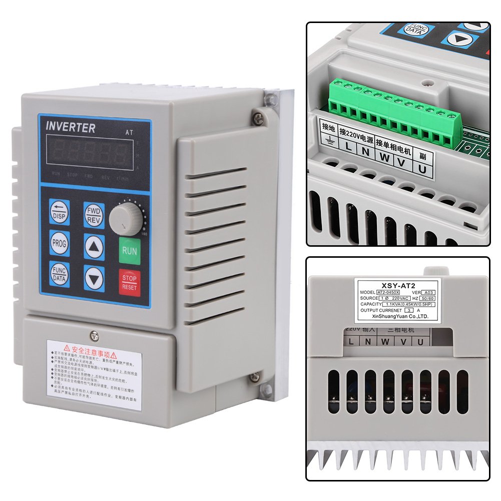 Walfront Variador de Frecuencia VFD de 0.45 kW Inversor Variable de Controlador de Velocidad para el 220 V AC Motor