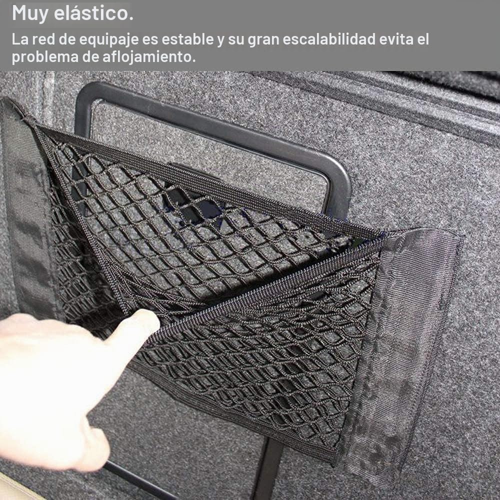 EINESIN Red de Almacenamiento, Nailon, Bolsa de Organizador Tronco de Coche con Redes de Bolsillos Elástica, Botellas, comestibles, Negro, para Carro de automóviles