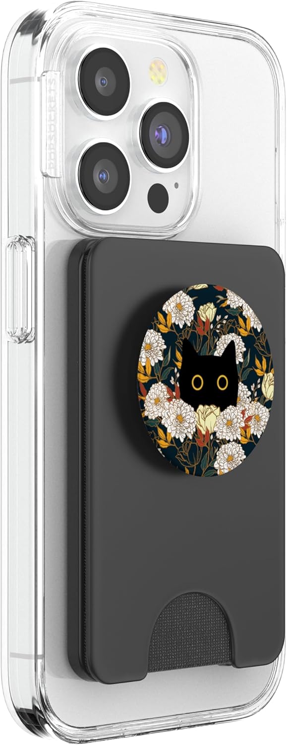 Black Cat Hiding in Chrysanthemums Fall Flowers Cute Floral PopSockets PopWallet for MagSafe