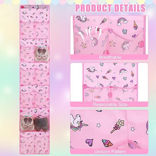 Miniatura 3 de Windyun Organizador de zapatos para niños sobre la puerta, 24 bolsillos, organizador de botellas de agua de unicornio para bebé, estante colgante