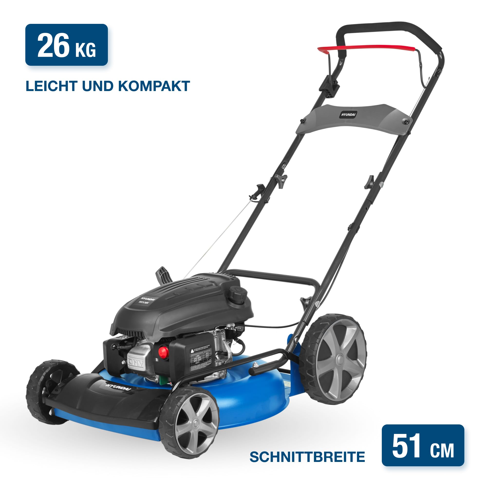 HYUNDAI Rasenmäher LM5103G M (Mulchmäher mit 51cm Schnittbreite, kraftvoller 2.9kW / 3.9PS Hyundai Motor, Mulcher)