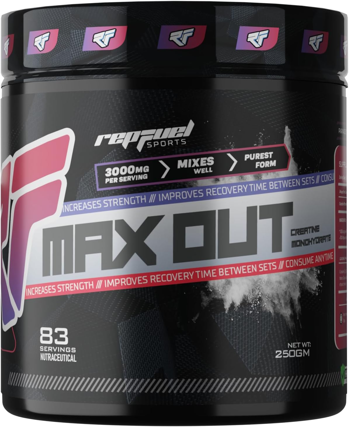 Max Out Creatine Monohydrate Powder(250g,83 Servings) | Unflavoured | 3g Creatine per serve | Fuels Your Daily Performance Need | Increases Strength | Improves Recovery Time