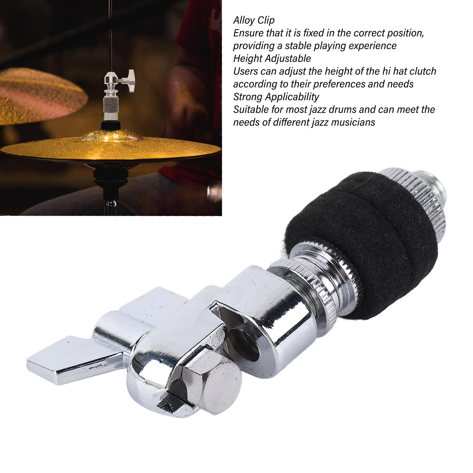Sunicon Hi Hat Clutch High Hat Stand, Alloy Hi Hat Clutch Drum Clutch for Cymbal Stand, Height Adjustable Secure Fixation Alloy Clip Jazz Drum Clutch Percussion Instrument Accessor