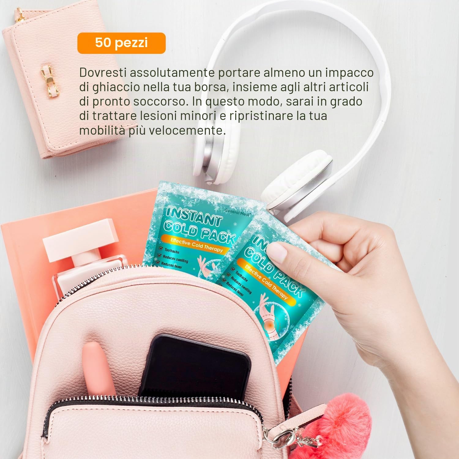 General Medi Impacco freddo istantaneo - Confezione da 50 pezzi - sollievo dal dolore Cold Cool Freeze infortunio sportivo Impacchi di ghiaccio (10 x14 cm)