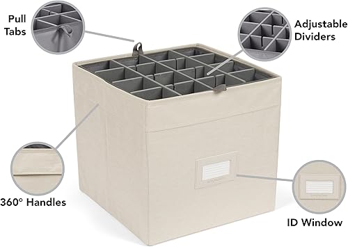 Miniatura 9 de Cubo de almacenamiento para cristalería de cocina, poliéster duradero, compartimentos ajustables, paredes interiores resistentes, ventana de