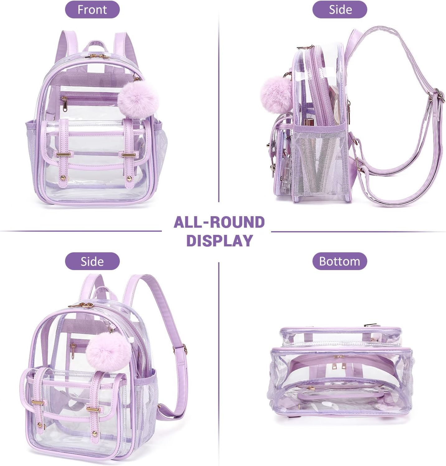 Clear Backpack for Stadium Events, Small Transparent Backpack Mini See Through Bookbag for Women Girls for Concert - Image 9