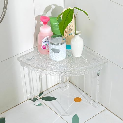 Miniatura 7 de Banco de ducha de acrílico, taburete de ducha de esquina perfecto, reposapiés de ducha ideal para afeitarse piernas y duchas compactas,