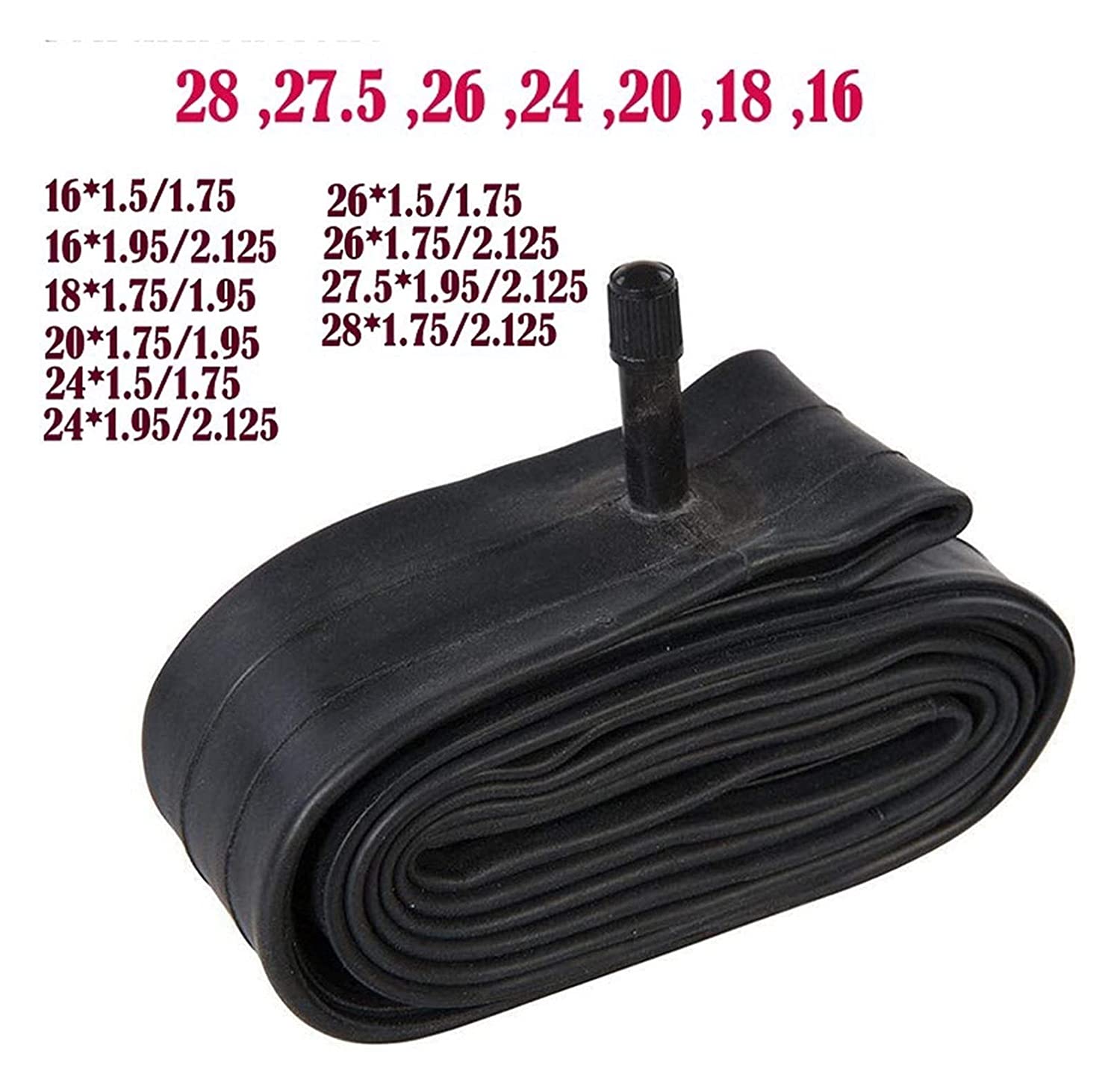 Ersatz-Schläuche for Reifen, Fahrradreifen 16/18/20/24/26/27,5/28 Zoll Schlauch 1,5/1,75/1,95/2,125 Breite 32 cm S/V (26,5,75)