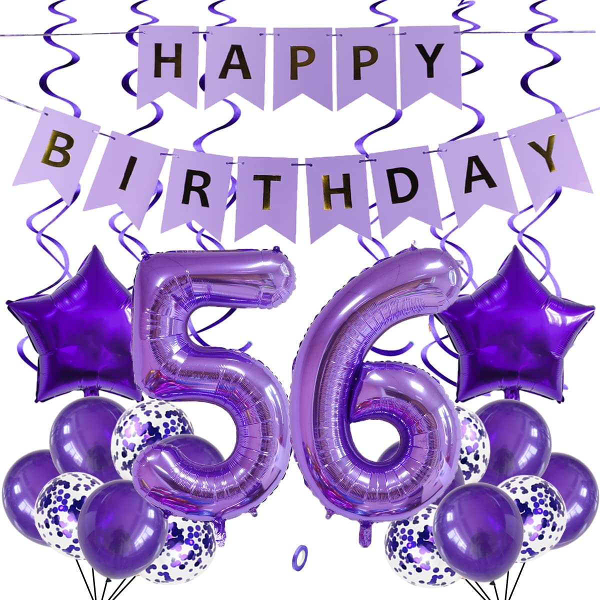 SNOWZAN Balloons 56th Birthday Decoration Purple 32 Inch Giant Number Balloons, Latex Foil Balloons, Pack of 25