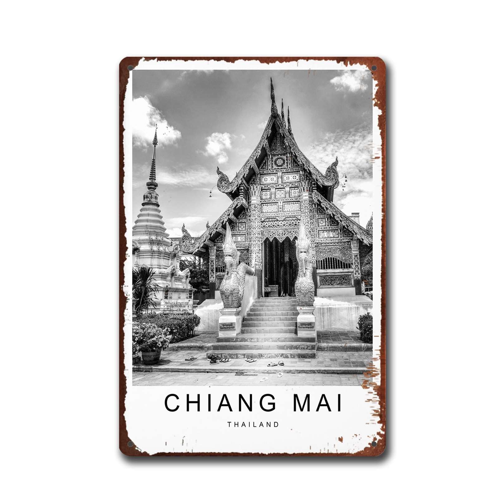 MEIXI MOBILERetro Style Metal Tin Sign Chiang Mai Thailand Travel Minimalist Home Travel Mountain Wall Decor Bar Restaurant Decoration 8x12inch