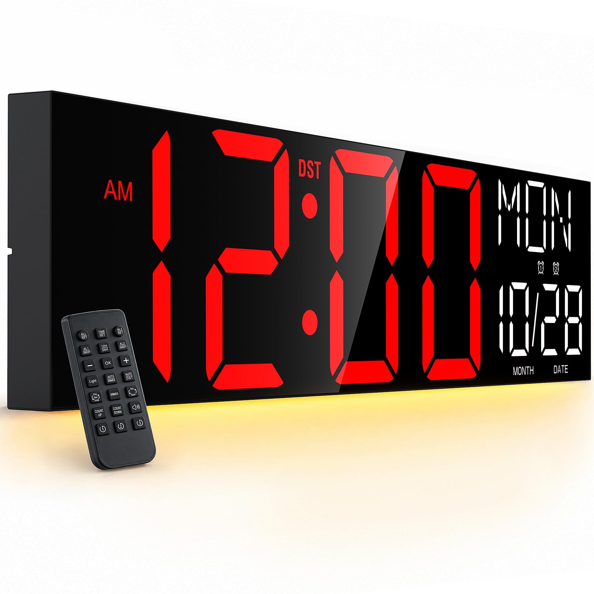 JALL 30" Oversized Digital Wall Clock with 7.3-inch Big Numbers, Extra Large Wall Clock with Remote for Church, Giant Wall Clock for Classroom, Garage, Office, Wall Decor, Red White