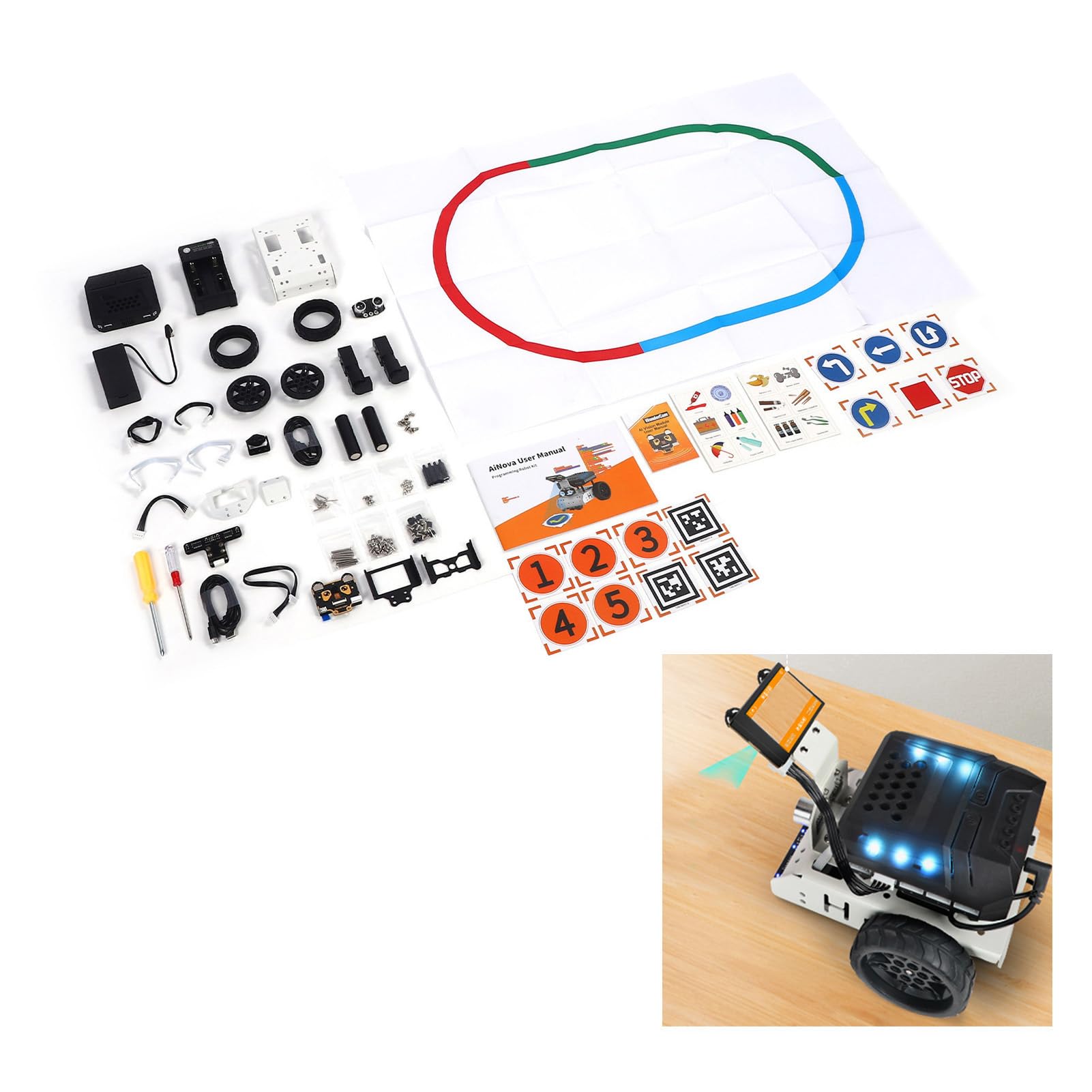 Bewinner Kit de Coche Robot AI WonderCam AI Module Aplicaciones de Alto Rendimiento Reconocimiento de Color Seguimiento de Objetivos para Codificación Python Scratch Aleación de Aluminio ABS