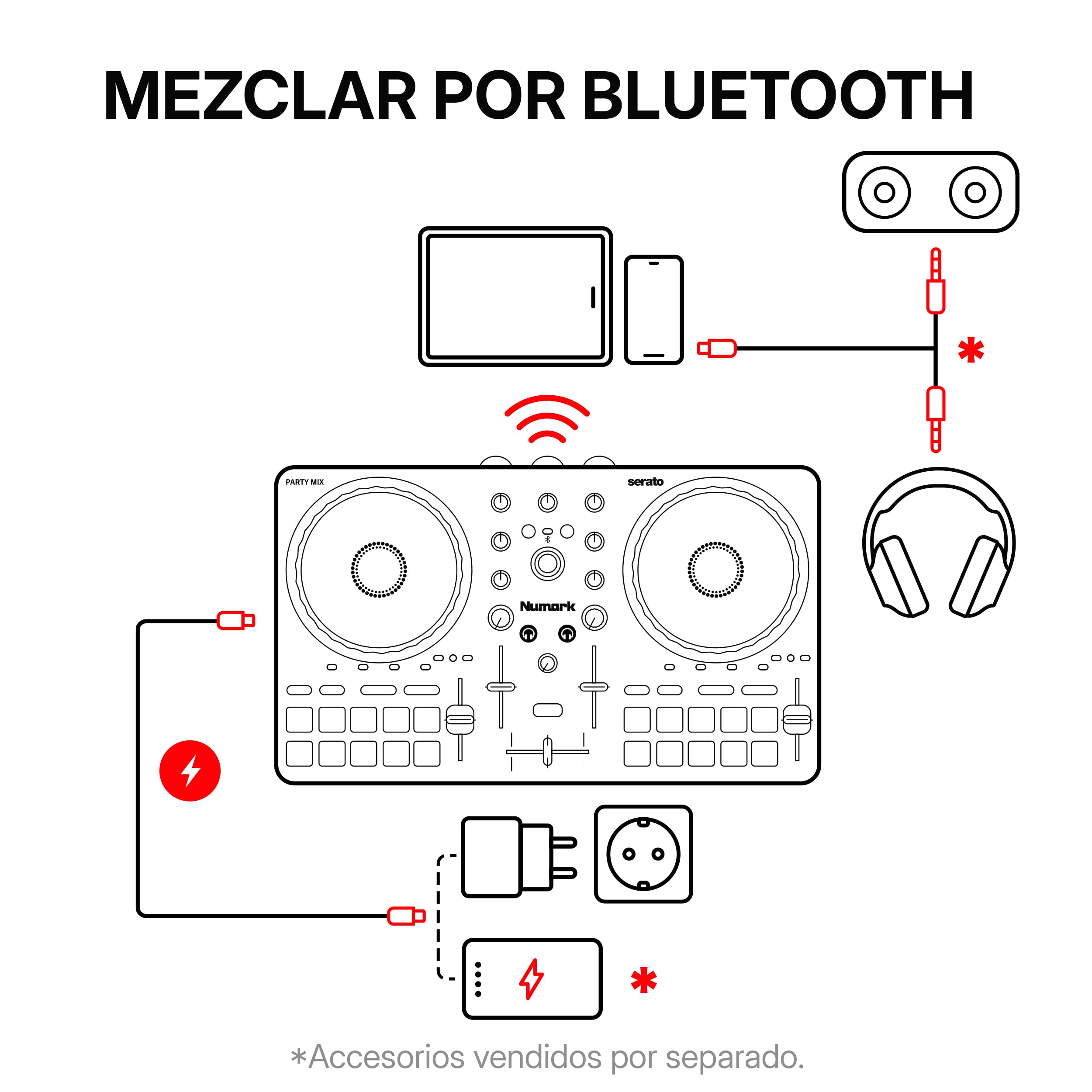 Numark Party Mix III Controlador DJ Bluetooth con Luces Integradas | Beat Assist, Smart Fader, 16 pads, mezclador DJ de 2 decks, control Stems, USB-C, Serato DJ Lite y Algoriddim djay incluidos
