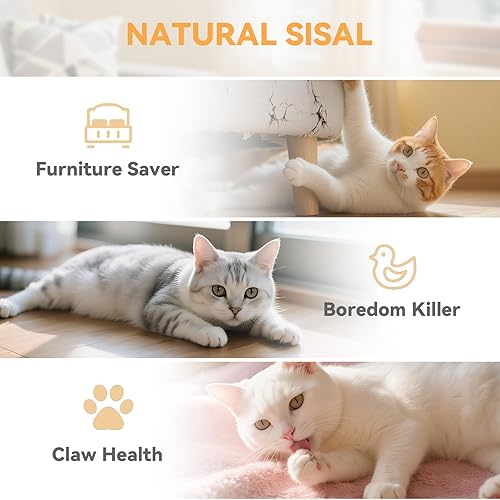 Miniatura 3 de Tablero rascador para gatos con sisal natural, juguete interactivo para gatos con bola de resorte, almohadilla rascador duradera para gatos de