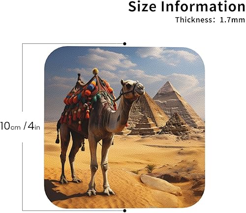 Miniatura 2 de Juego de 6 posavasos para bebidas, de piel sintética, con soporte, posavasos de 4 pulgadas para mesa de café, juego de posavasos piramidales para