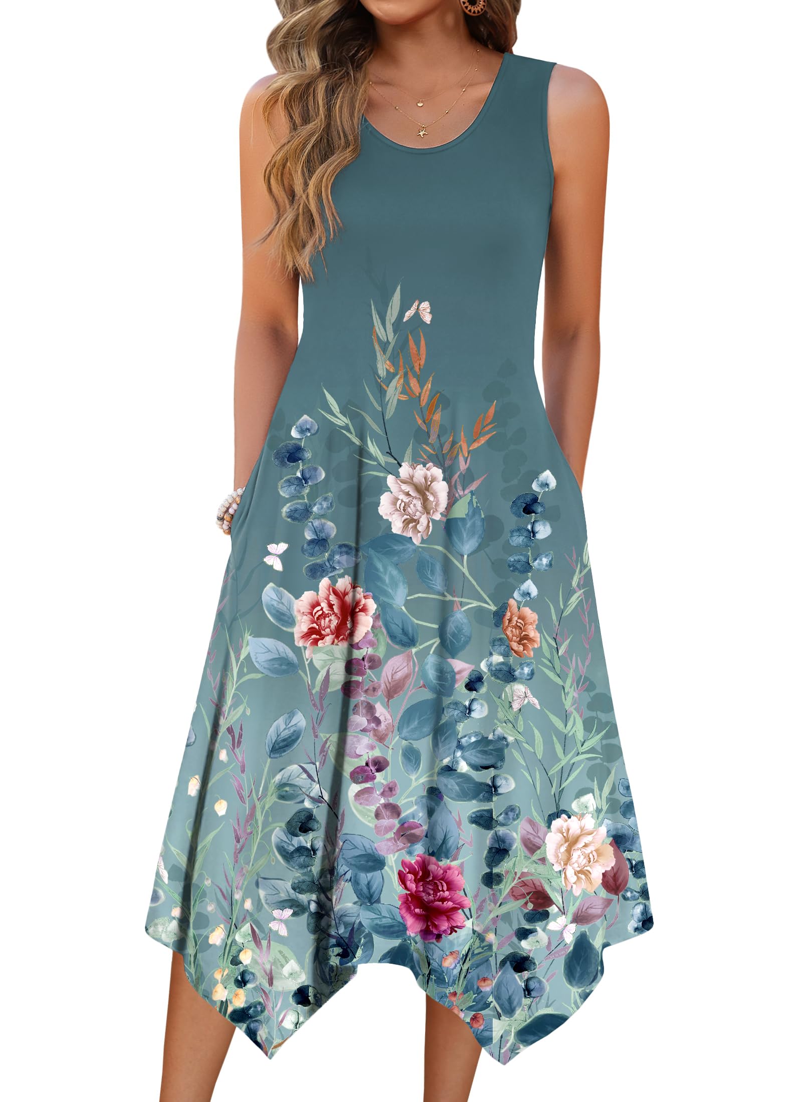 Zeagoo Womens Casual Dress for Summer Tank Dress Loose Flowy Beach Dress with Pockets Hankerchief Flare Midi Sundress 2026