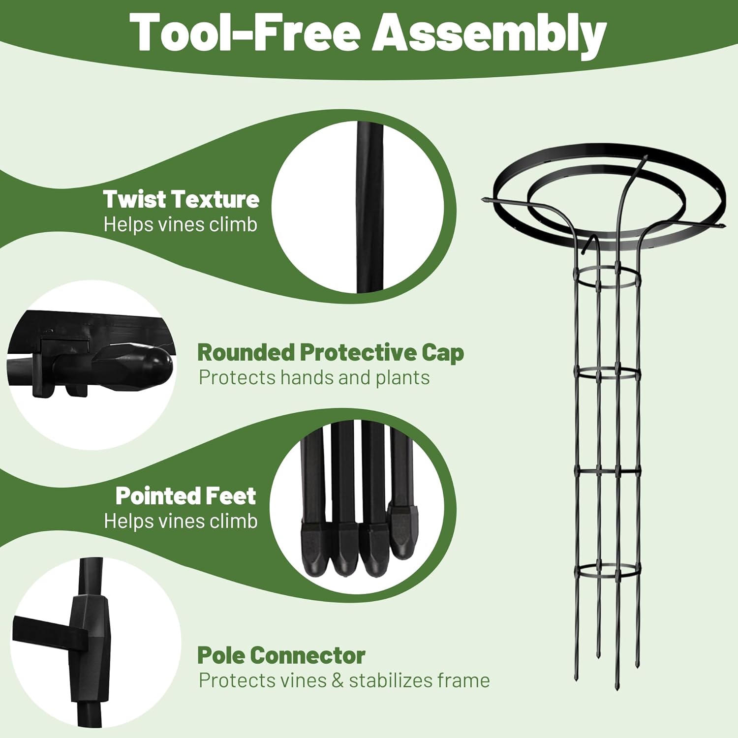 Garden Trellis for Climbing Plants Outdoor, 5.7FT Tall Metal Obelisk Trellis, 68.9" Umbrella Trellis for Potted Plants, Mushroom Top Trellises for Vines, Rose, Clematis, Pea, Bean, Tomato