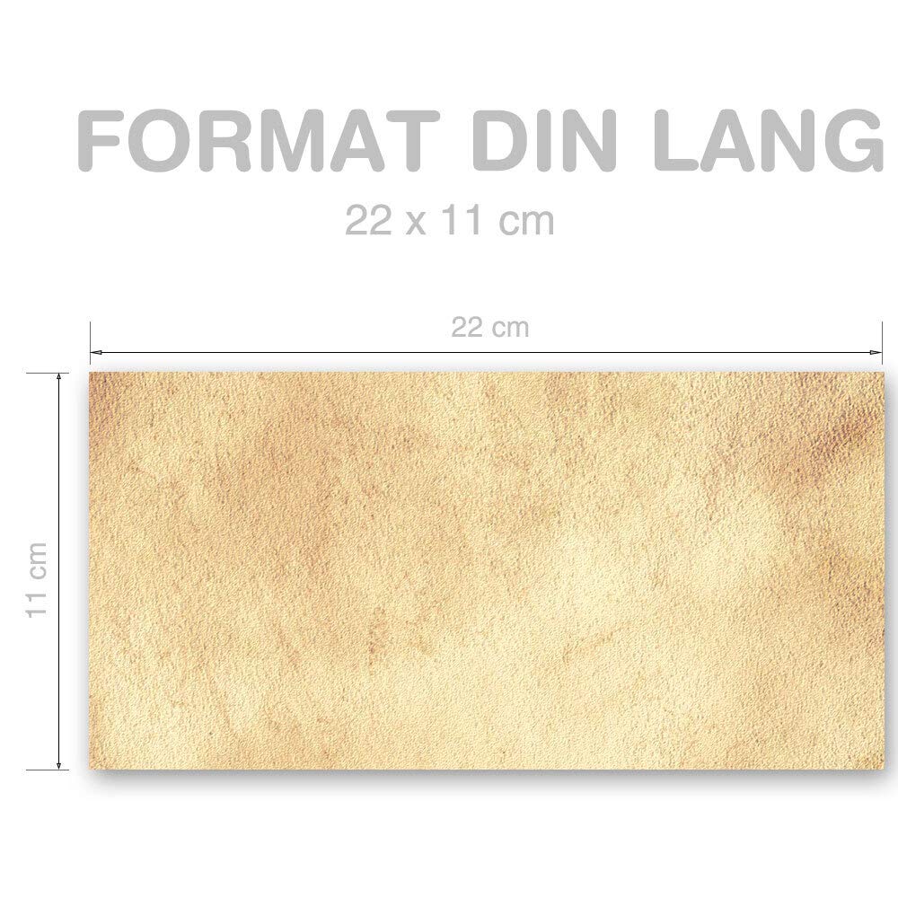 10 Enveloppes Motif Parchemin Ancien - Format DL 110x220mm Avec Bandes Autocollantes
