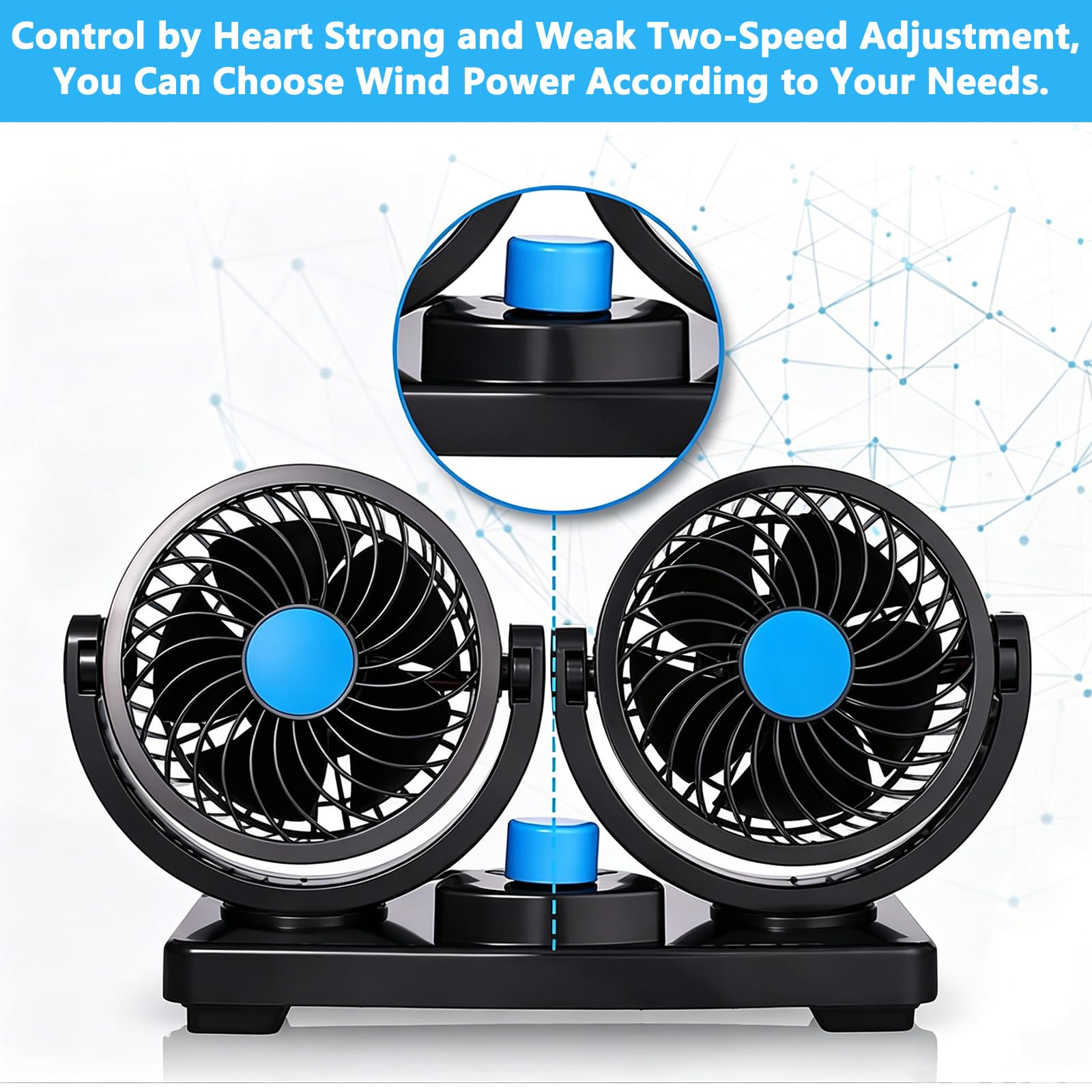 Ventiladores para Coche, Car Fans de Cabeza Doble 12V, 2 Velocidades, Rotación 360°, Ventilador Eléctrico 4" Silencioso para Camiones, Barcos, SUV, RV - Enfriamiento para el Verano