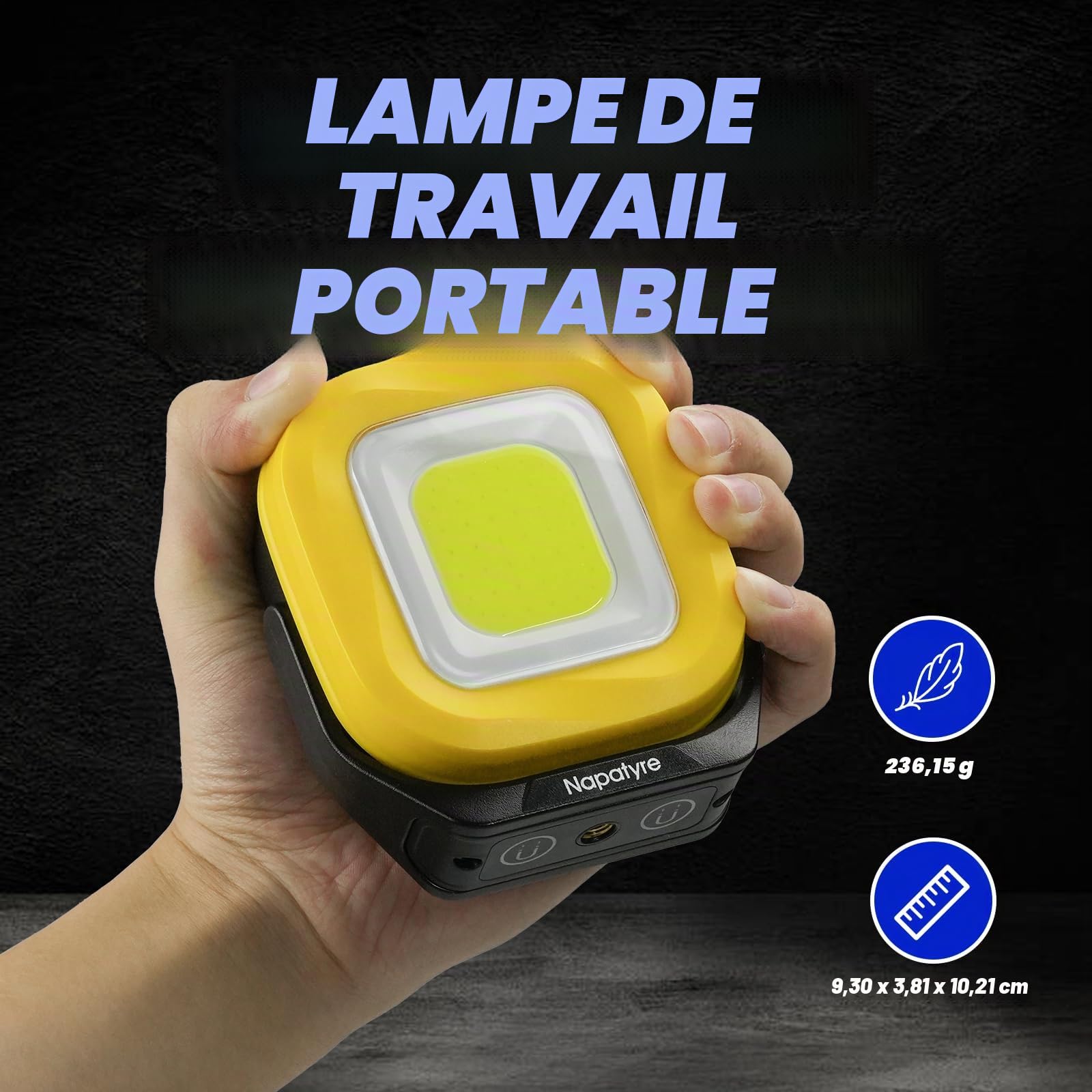 Projecteur LED Rechargeable, Lampe de Chantier Portable avec Base Magnétique à 180°, 4 Modes 1000LM Lampe de Travail pour Camping, Chantier, Garage (2 Pièce)