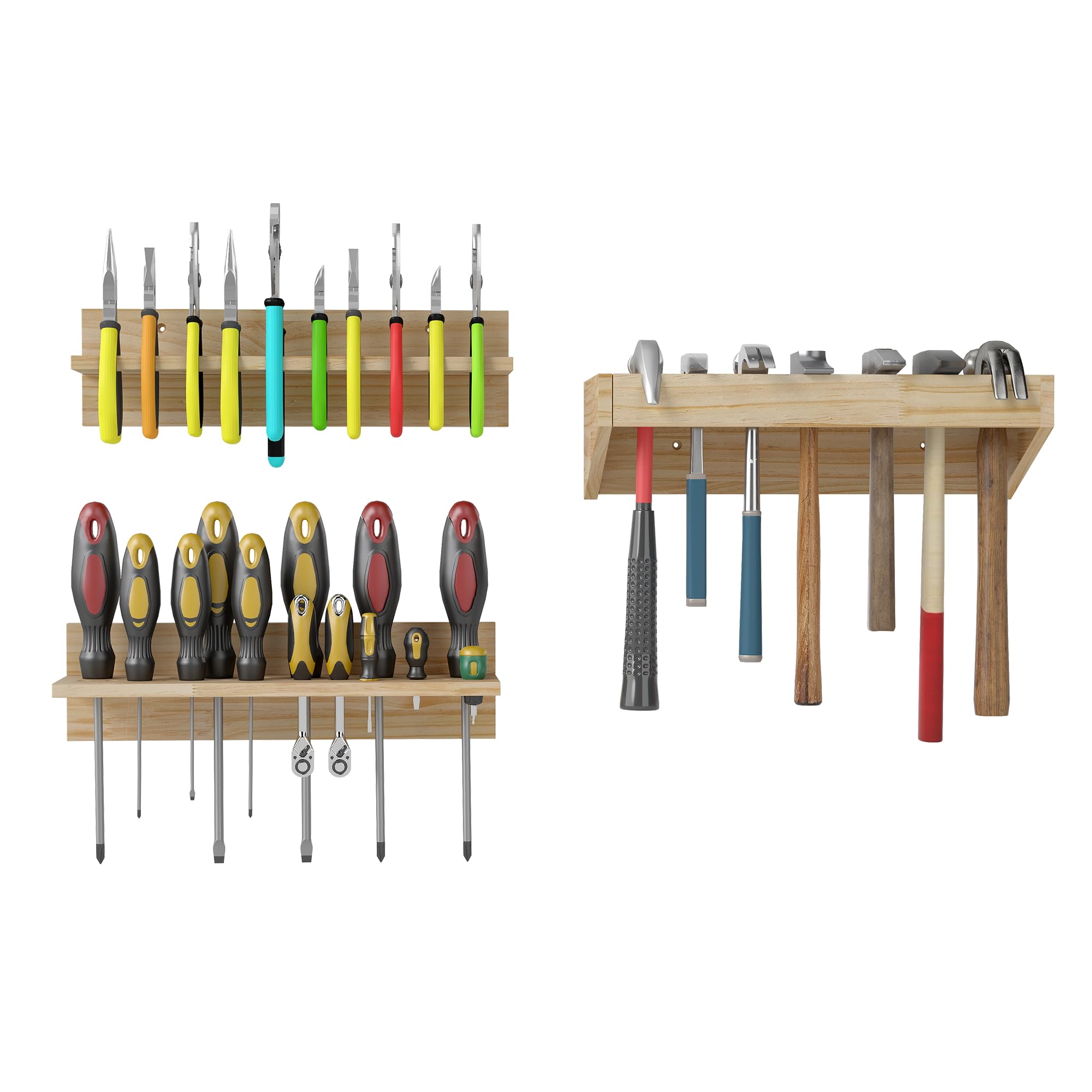 uyoyous - Estantería de pared para herramientas (3 unidades) | Soporte de pared para herramientas de madera maciza, almacenamiento óptimo para taller y garaje