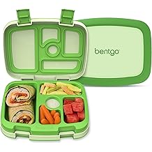 Bentgo Kids Bento-Style 5-Compartment Leak-Proof Lunch Box - Ideal Portion Sizes for Ages 3 to 7 - Durable, Drop-Proof, Dishwasher Safe, PFAS &amp; BPA-Free &amp; Made with Food-Safe Materials (Green)