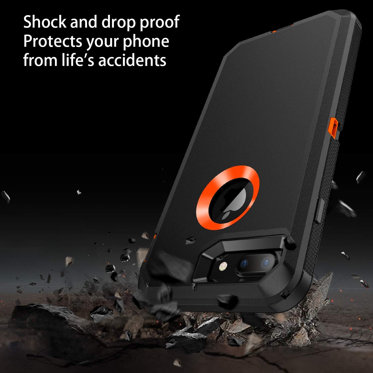 RegSun for iPhone 8 Plus,iPhone 7 Plus Case,Built-in Screen Protector, Shockproof 3-Layer Full Body Protection Rugged Heavy Duty High Impact Hard Cover Case for iPhone 8+/7+ 5.5 inch,Black/Orange
