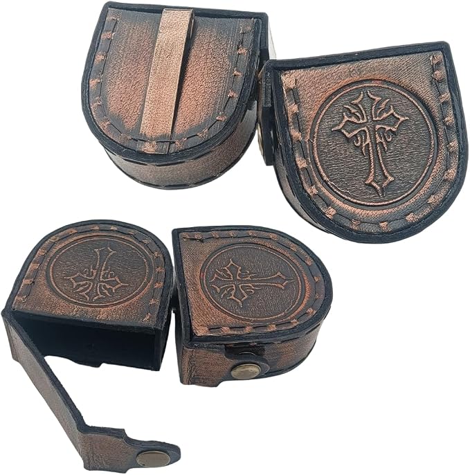 Brújula de latón antigua DAYOL'X con estuche de cuero miniatura 7