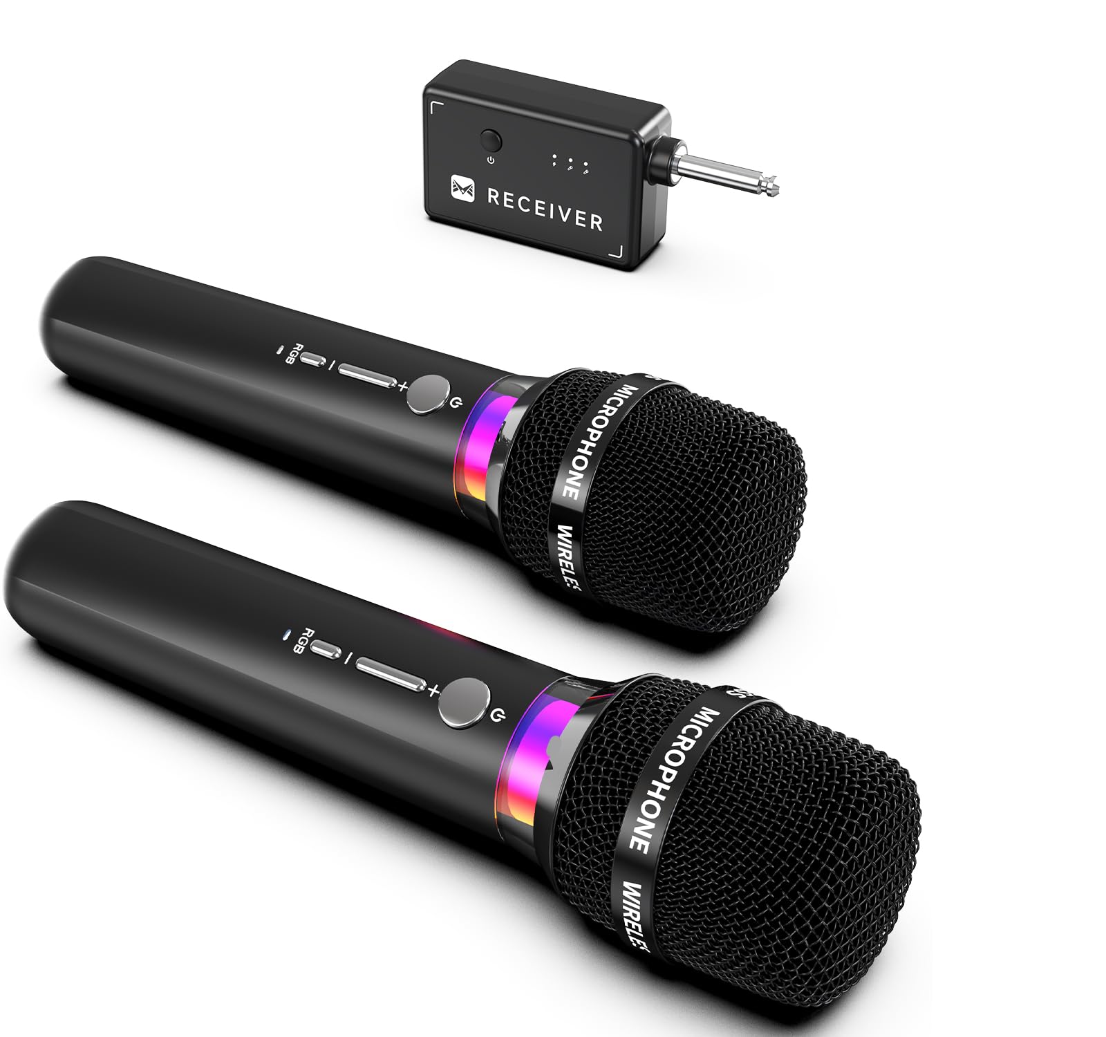 Micrófono Inalámbrico, Micrófonos Duales Inalámbricos Recargables Con Conexión de Chip Uno a Uno y Luces LED, 40h de Duración, Alcance de Recepción de 60m, Micrófono de Karaoke Para Cantar. (Negro)