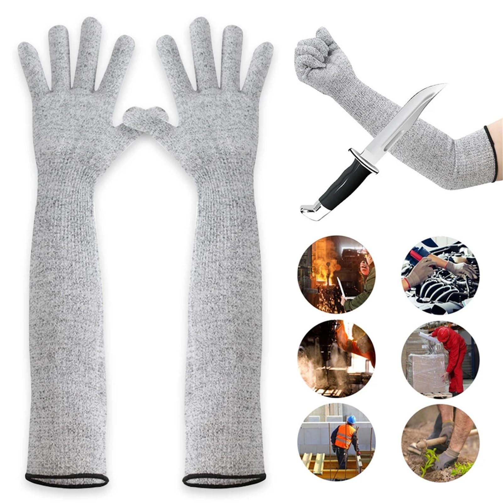 1 par de mangas brazo resistentes a cortes nivel 5 HPPE, transpirables, material apto for uso alimentario y agradables for la piel, for trabajos al aire libre Flexible(40cm)