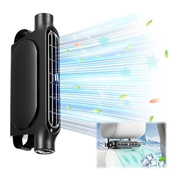 Mini Car Mounted Seat Back Cooling Fan Portable Vehicle Fan 3 Speed Headrest Silent Cooler Car Seat Cooling Fan for SUV RV Truck Sedan Mini Seat Fan for Office for Kids Black