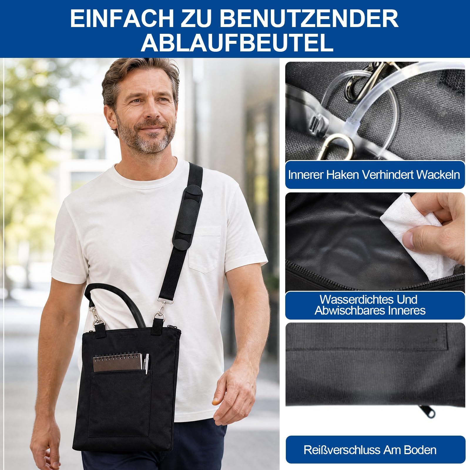 Urinbeutel 2000ml, Sicher Diskret Katheterbeutel 2000ml, Katheter Tasche mit Katheter Schlauch Abdeckung und Verstellbarem Gurt