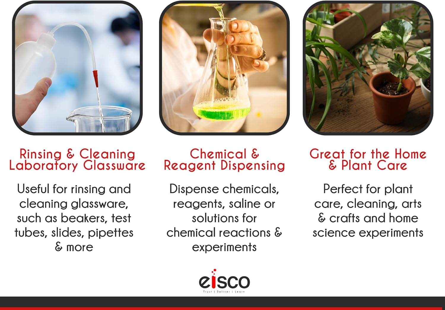 EISCO Wash Bottle, 1000ml - Polyethylene - Translucent, Unbreakable - Screw Cap with Flexible Delivery Tube for Dispensing Liquid - Includes Tube Cap - Image 7