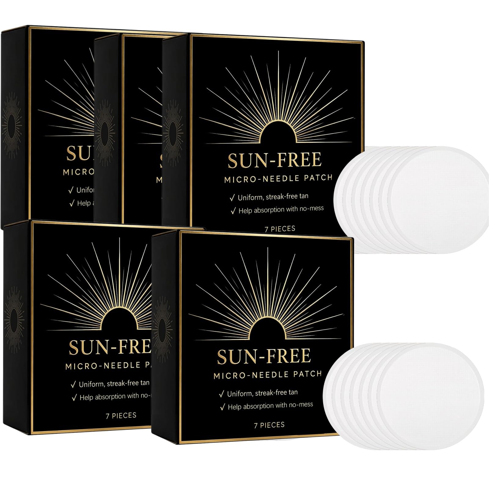 Sun Free Tanning Patches, Natural Gentle Bronze Finish, Sun-Free Glow Patches, For Women, Men All Skin Types, Home, Vacation, Travel, Party 7 Pieces