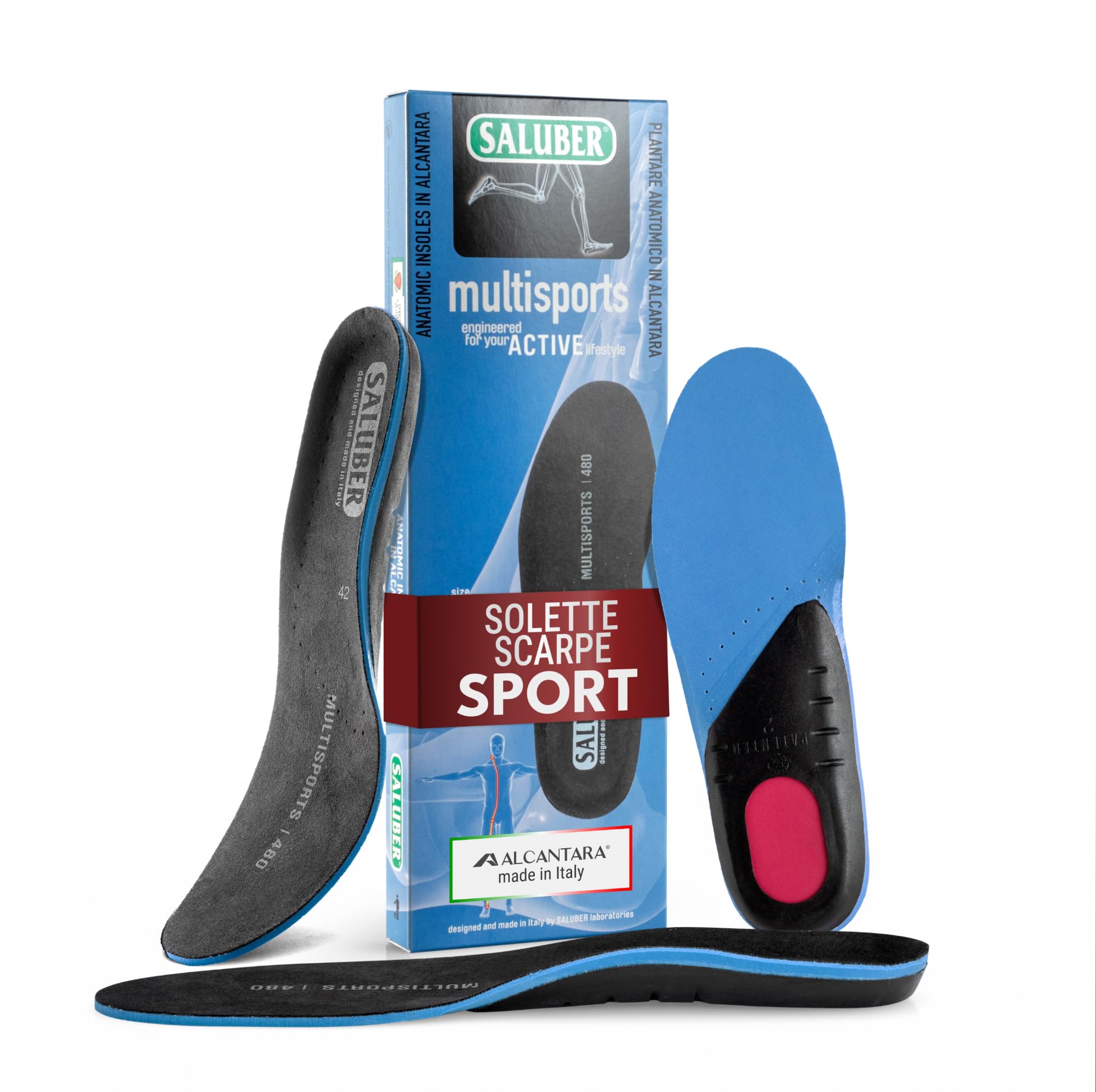 Saluber Active 480 Multisport Solette Sportive Ammortizzanti - Plantare Anatomico in Poron e Alcantara con Inserto Antishock - per Running, Padel, Uso Quotidiano (45)