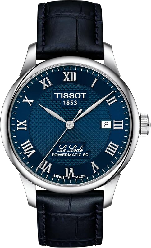 Le Locle 40 mm, reloj automático suizo para hombre, caja de acero inoxidable, esfera azul marino con diamantes, T0064071604300