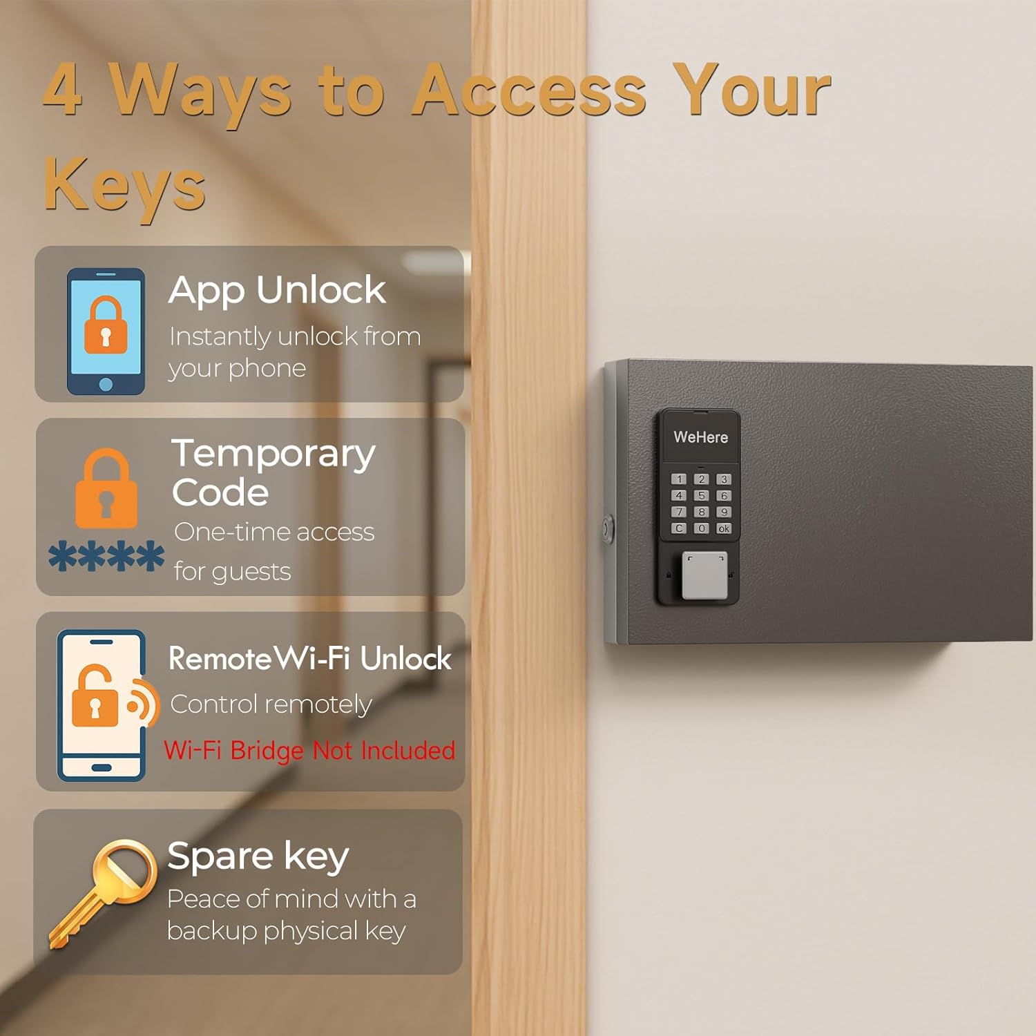 24-Key Key Lock Box Wall Mount – Smart Key Cabinet with App, Keypad, Bluetooth & WiFi Unlock (Sold Separately), Key Organizer for Home, Access Log Tracking Key Management for Small Office