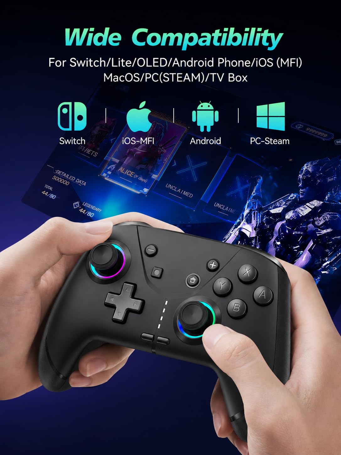 aghi Switch 2 Pro Controller with Hall Effect Joysticks and One Key Wake Up | Wireless Game Controller for Switch 2/Switch/Lite/OLED, with Turbo, Dual Vibrations, Loop Macro, 6-Axis Gyro, 800mAh, Black