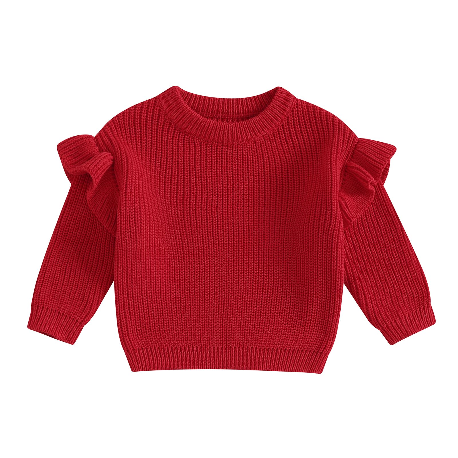 Baby Girls Spring Clothes Long Sleeve O Neck Solid Color Pullover Knit Sweater Kids Toddler Girl Tops (Red, 0-3 Months)