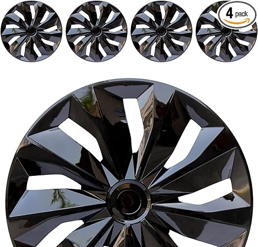 Hubcap Wheel Cover Replacement R16 Hub Caps Universal-Fit Steel Wheel Rim Cover ABS Material Exterior Accessories for Car Truck SUV -Set of 4(16-inch,Black)