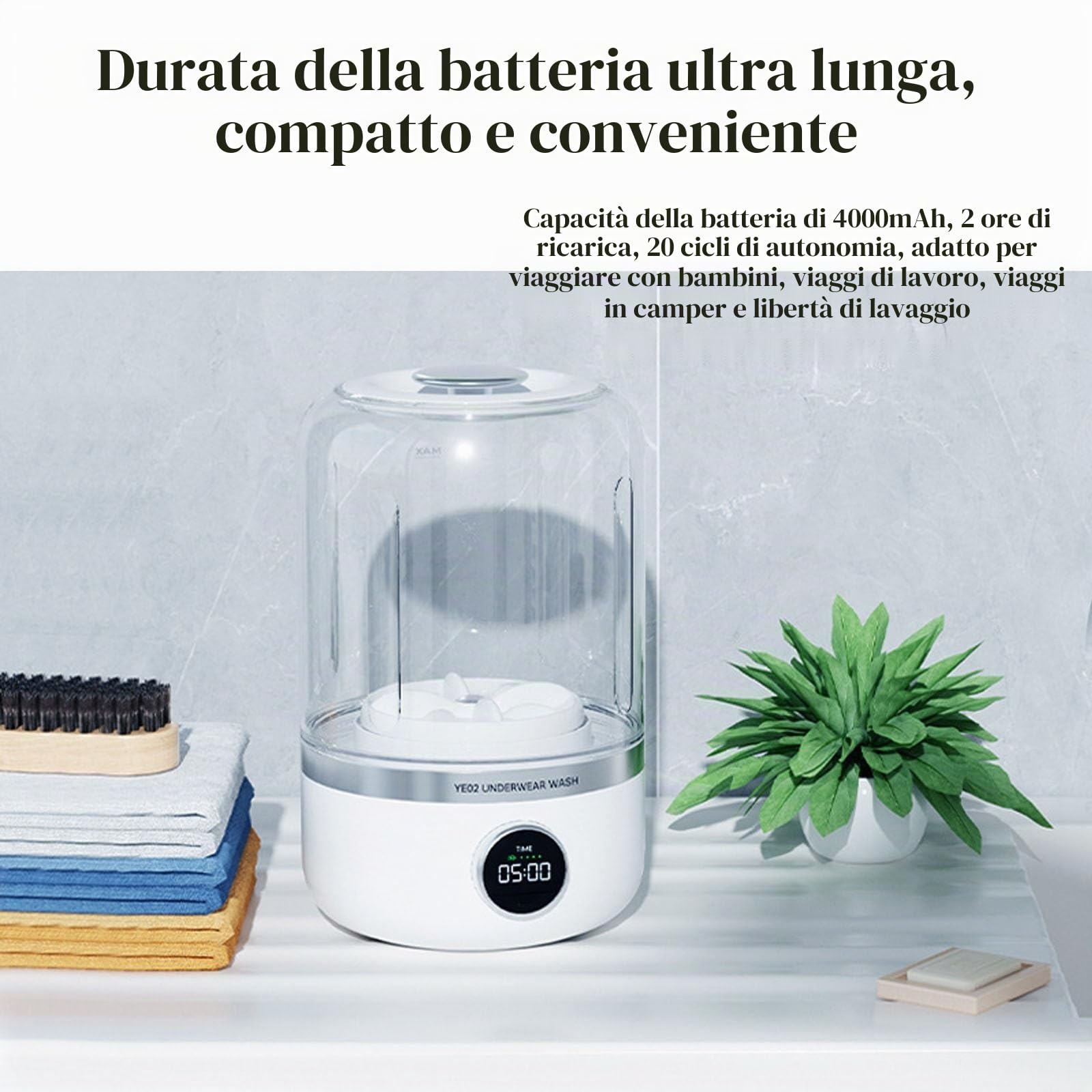 Ye02 - Mini lavatrice portatile per biancheria intima, 4000 mAh, wireless, pieghevole, da viaggio, lavatrice, per reggiseni, biancheria intima e altri piccoli vestiti