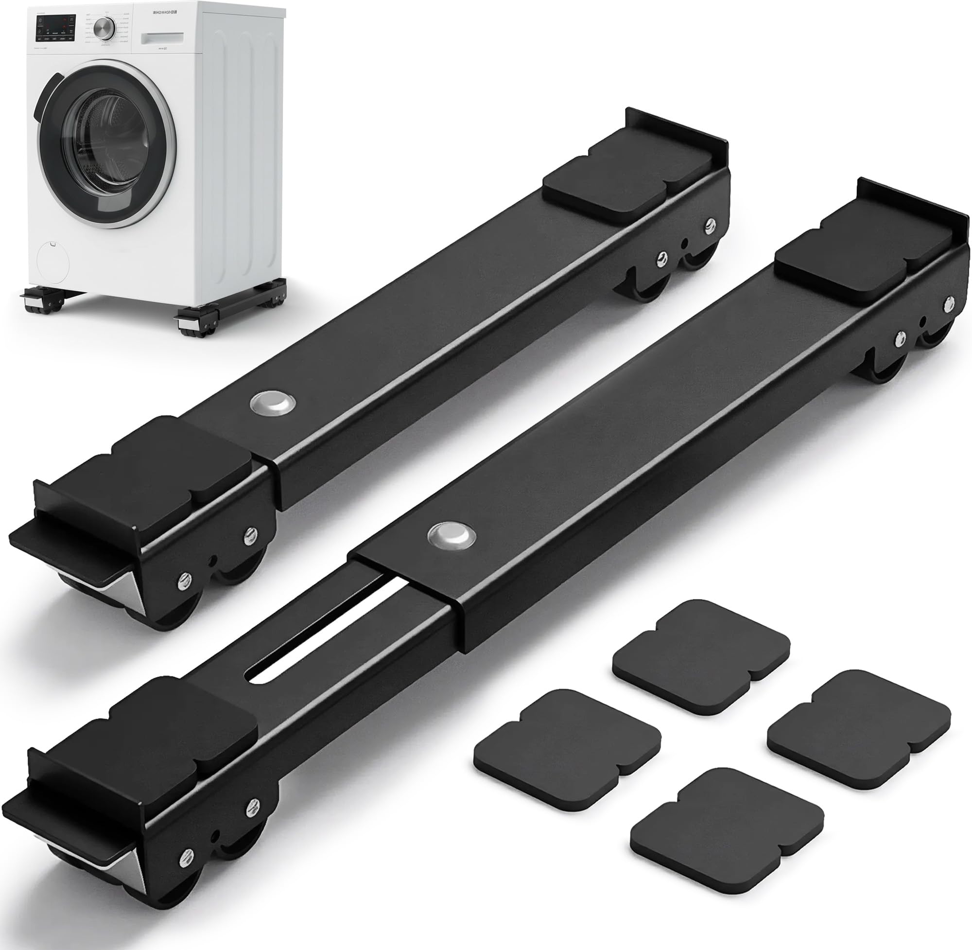 Cnwinu 2 Pack Appliance Rollers,Heavy Duty Furniture Sliders with Brake,Extendable Furniture Moving Wheels from 18 to 28 Inches,Load Bearing 300KG,for Washer,Refrigerator,Sofa,Dryer (Black)